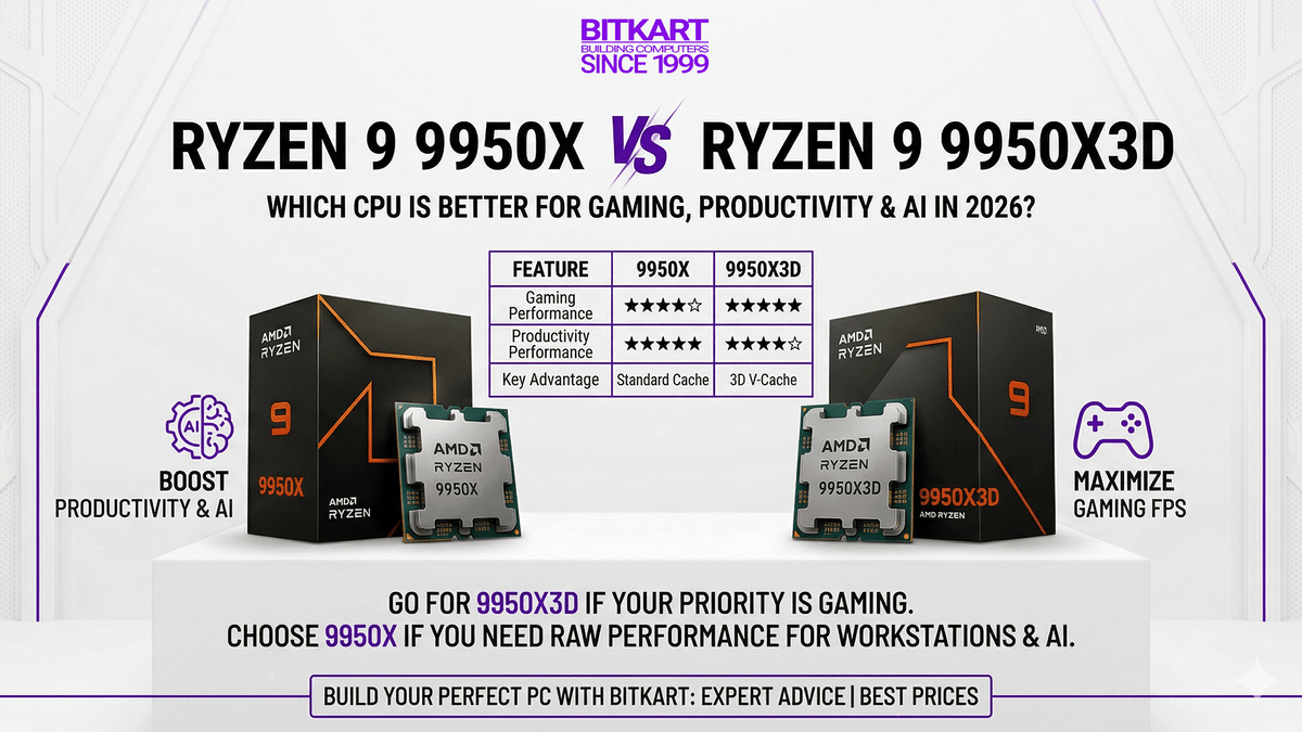 Ryzen 9 9950X vs 9950X3D: Which CPU Is Better for Gaming, Productivity & AI in 2026?