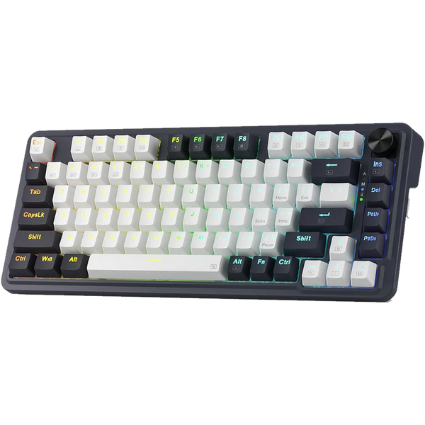 Redragon UCAL PRO K673 Pro 75% 81-Key Tri-Mode Mechanical Gaming Keyboard – White & Black, Linear Red Switch