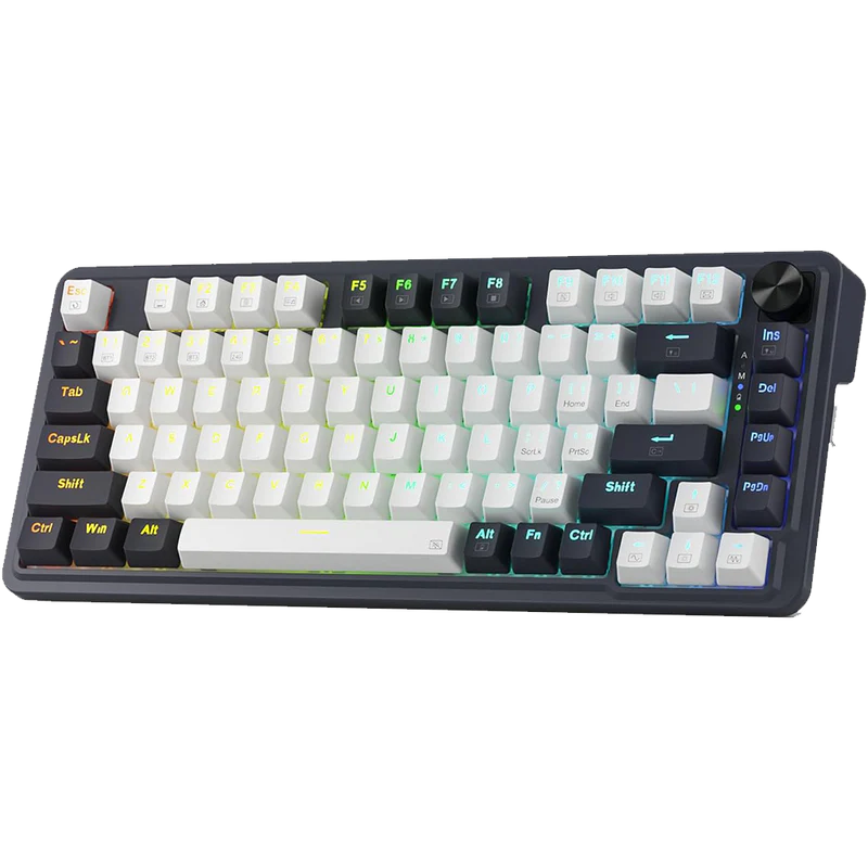Redragon UCAL PRO K673 Pro 75% 81-Key Tri-Mode Mechanical Gaming Keyboard – White & Black, Linear Red Switch