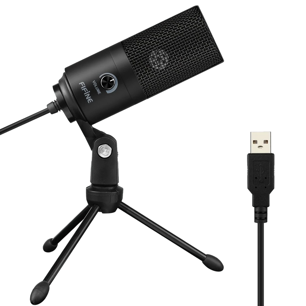 FIFINE K669B USB Condenser Microphone with Cardioid Pickup, Volume Control & Tripod Stand