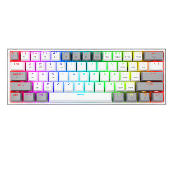 Redragon FIZZ PRO K616 60% 61-Key Tri-Mode Mechanical Gaming Keyboard – White & Grey, Red Switches