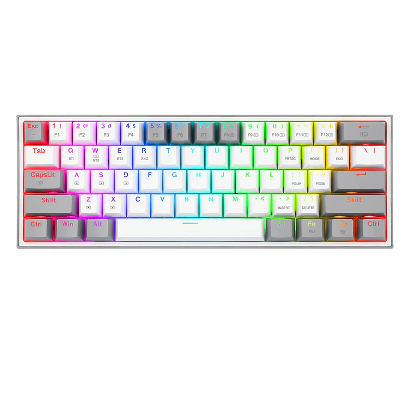 Redragon FIZZ PRO K616 60% 61-Key Tri-Mode Mechanical Gaming Keyboard – White & Grey, Red Switches