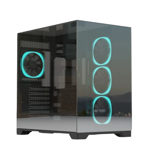Ant Esports Crystal Mirror Mid Tower ATX Gaming Cabinet Black with 4 ARGB Fans