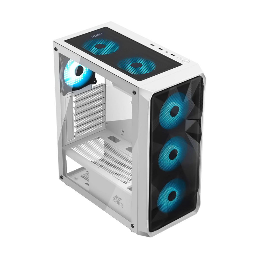 Ant Esports ICE-112 Mid Tower ATX Gaming Cabinet White with 4 Rainbow LED Fans