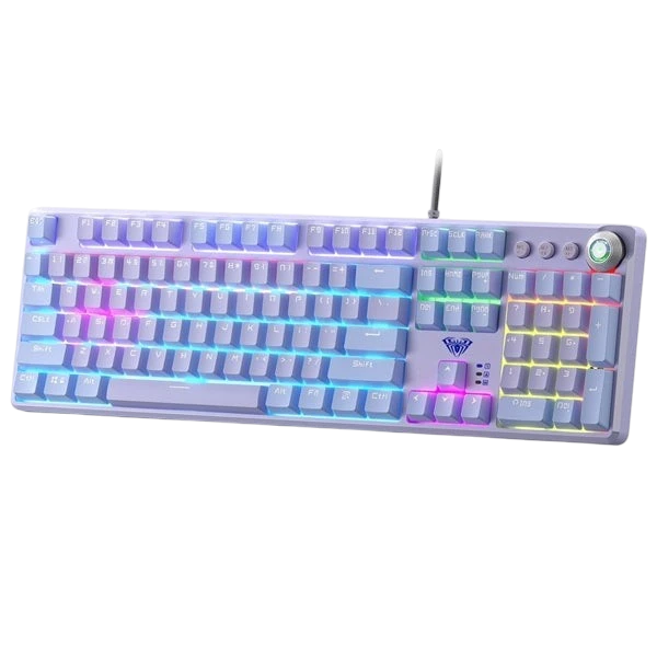 AULA F2088Pro 108-Key Wired Mechanical Gaming Keyboard with Media Knob – Purple, Red Switches