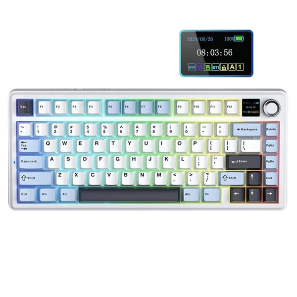 AULA F75 Max 75% Tri-Mode Wireless Mechanical Gaming Keyboard with Screen & Knob – Ice Blue, Reaper Switch
