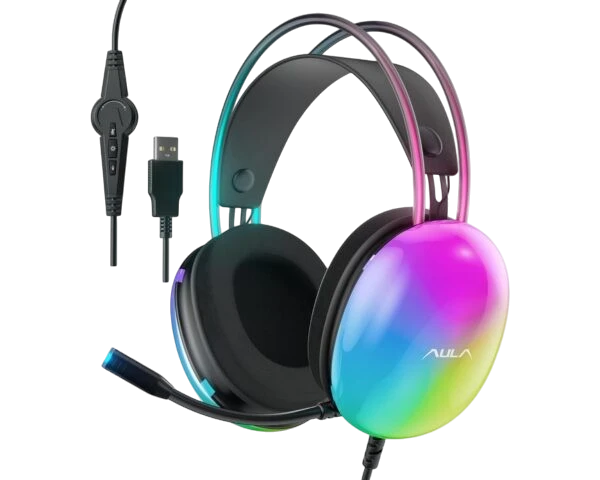 AULA S505 RGB Wired Gaming Headset with Adjustable Microphone Black