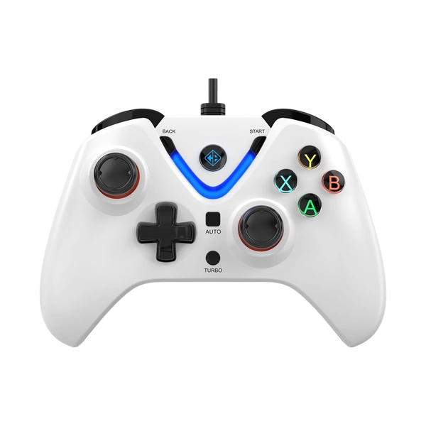 Bitkart Cosmic Byte ARES white wired PC gaming controller with Hall Effect joysticks and LED backlit buttons
