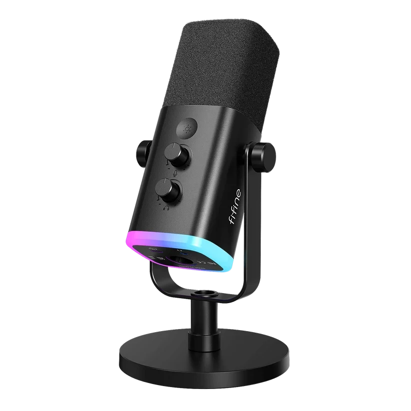 FIFINE AM8 XLR/USB Dynamic Gaming Microphone with RGB, Mute Button & Headphone Monitoring