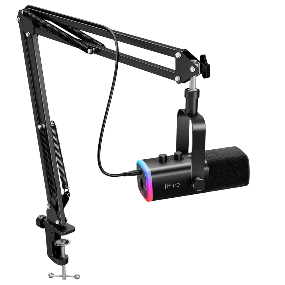 FIFINE AmpliGame AM8T XLR/USB Dynamic Gaming Microphone Kit with RGB, Mute Button & Headphone Jack