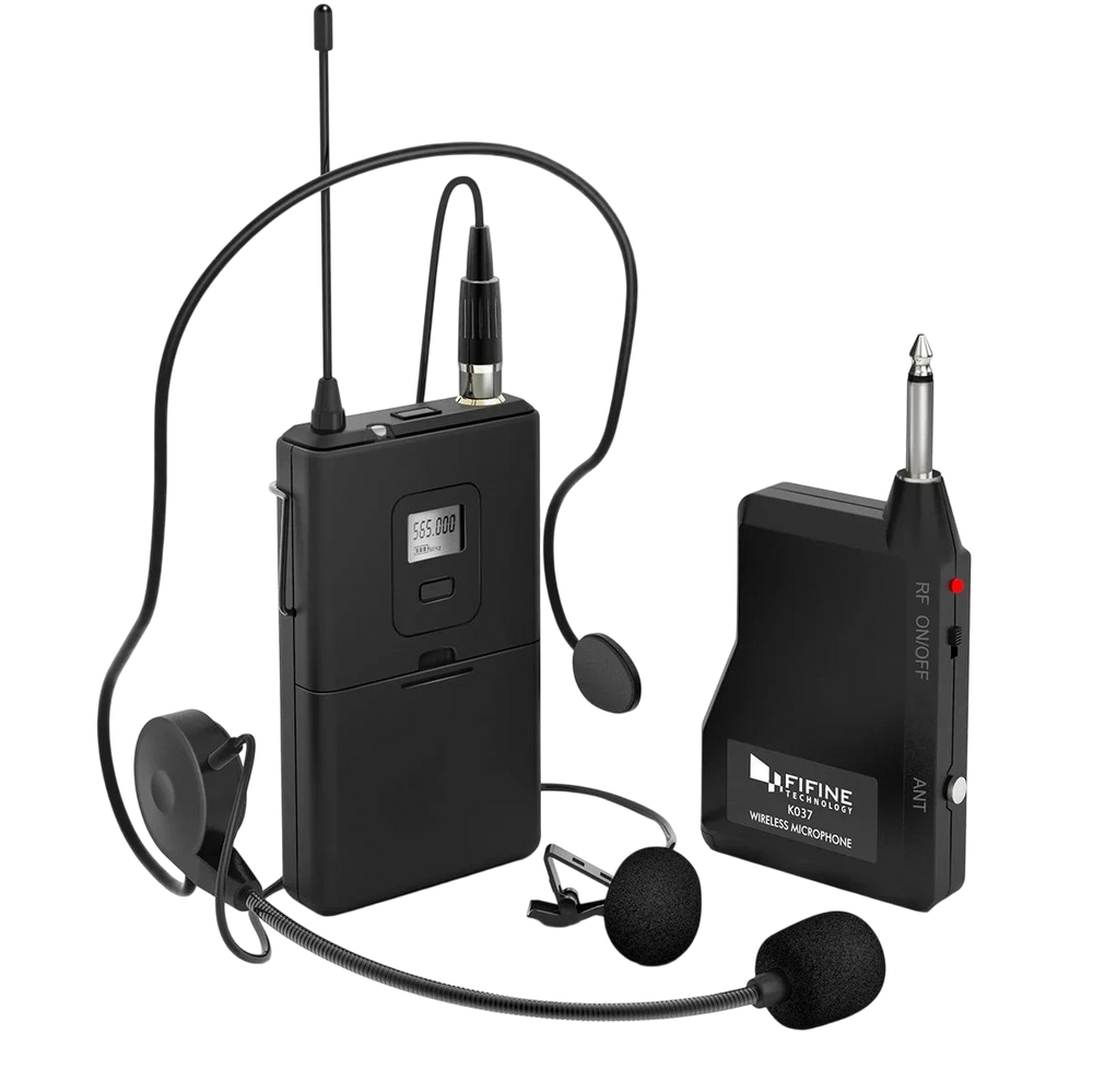 FIFINE K037B Wireless Lavalier & Headset Microphone System with UHF Receiver