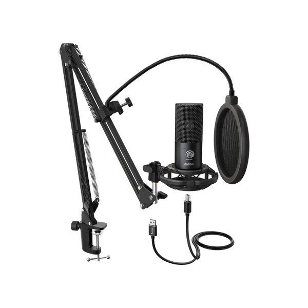FIFINE T669B USB Condenser Microphone with Cardioid Pickup, Volume Control & Tripod Stand