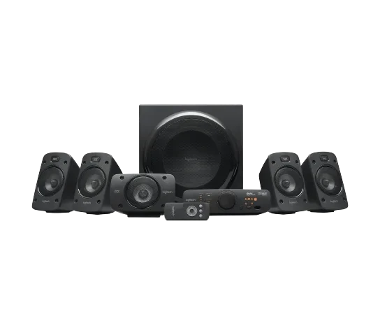 Bitkart Logitech Z906 5.1 THX certified surround sound speaker system with subwoofer, satellite speakers, and console.