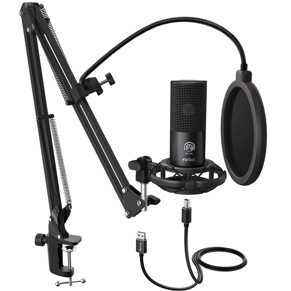 FIFINE K669B USB Condenser Microphone with Cardioid Pickup, Volume Control & Tripod Stand